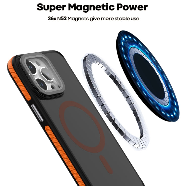 For iPhone 15 Plus Magsafe Dual-Color Skin Feel Lens Film Phone Case with Lens Fold Holder