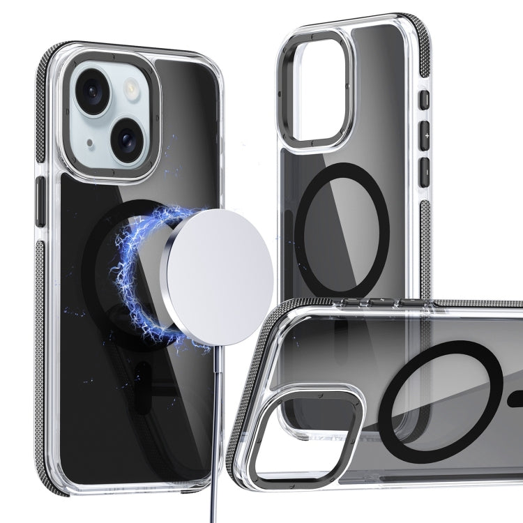 For iPhone 15 Plus Magsafe Dual-Color Transparent Black Full Coverage Phone Case