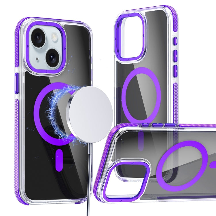 For iPhone 15 Magsafe Dual-Color Transparent Black Full Coverage Phone Case