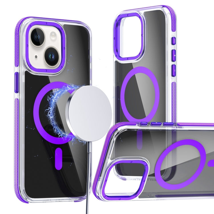 For iPhone 14 Plus Magsafe Dual-Color Transparent Black Full Coverage Phone Case