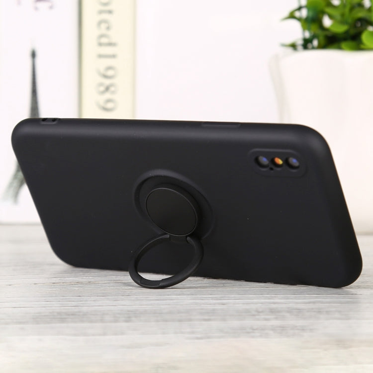 For iPhone XS Max Solid Color Liquid Silicone Shockproof Full Coverage Protective Case with Ring Holder