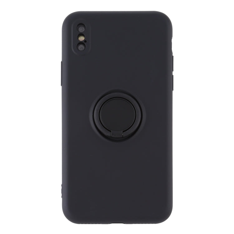For iPhone XS Max Solid Color Liquid Silicone Shockproof Full Coverage Protective Case with Ring Holder