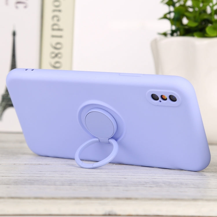For iPhone XS Max Solid Color Liquid Silicone Shockproof Full Coverage Protective Case with Ring Holder