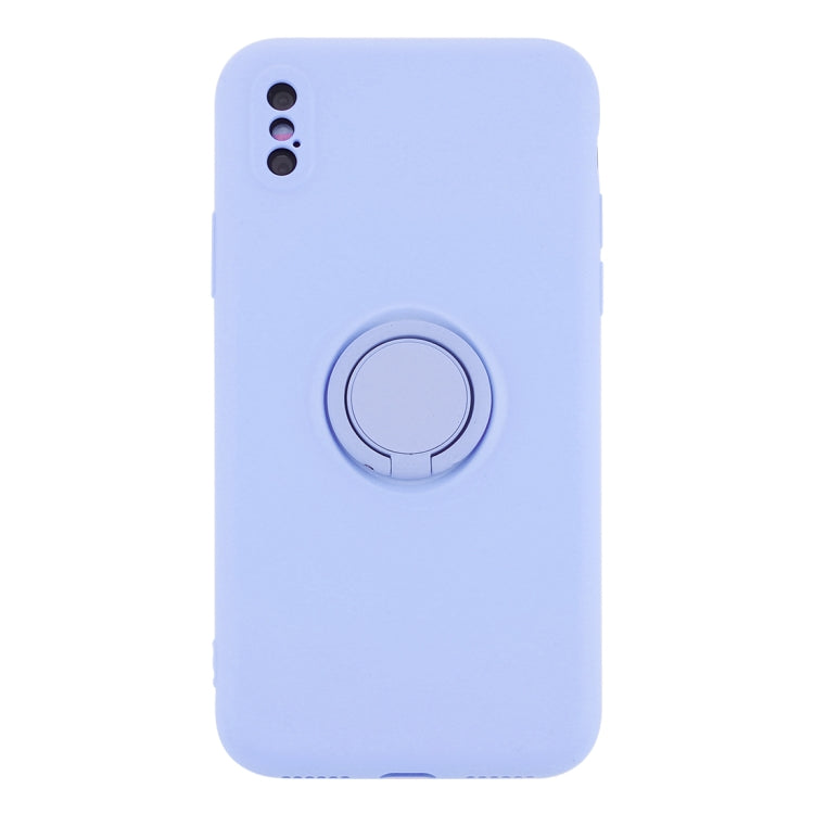 For iPhone XS Max Solid Color Liquid Silicone Shockproof Full Coverage Protective Case with Ring Holder