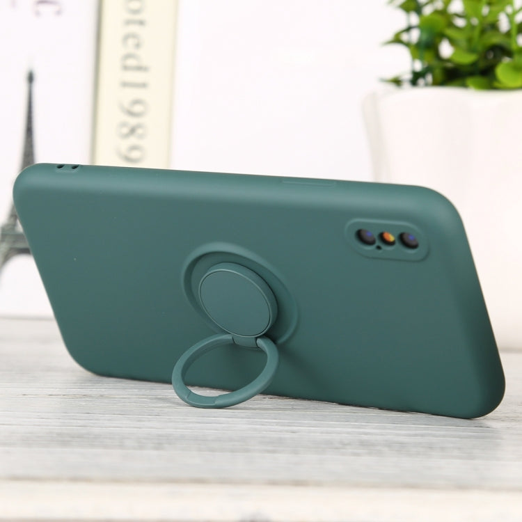 For iPhone XS Max Solid Color Liquid Silicone Shockproof Full Coverage Protective Case with Ring Holder