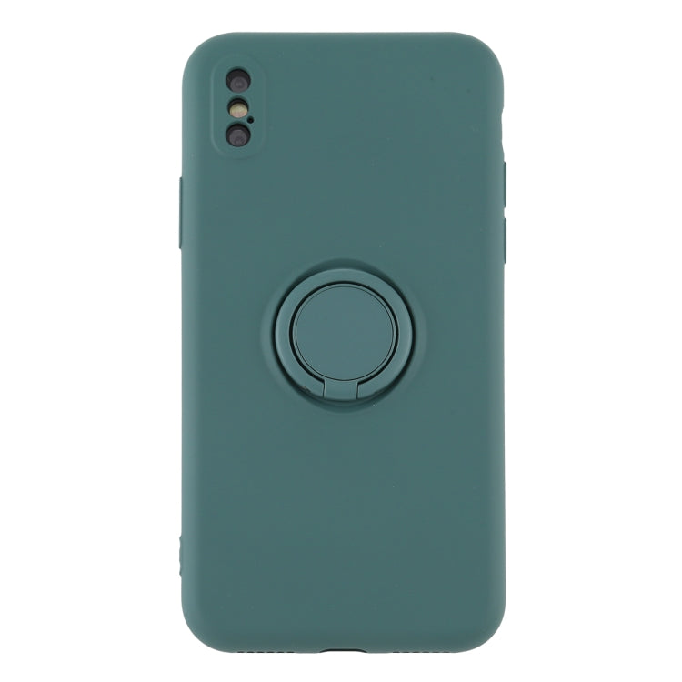 For iPhone XS Max Solid Color Liquid Silicone Shockproof Full Coverage Protective Case with Ring Holder