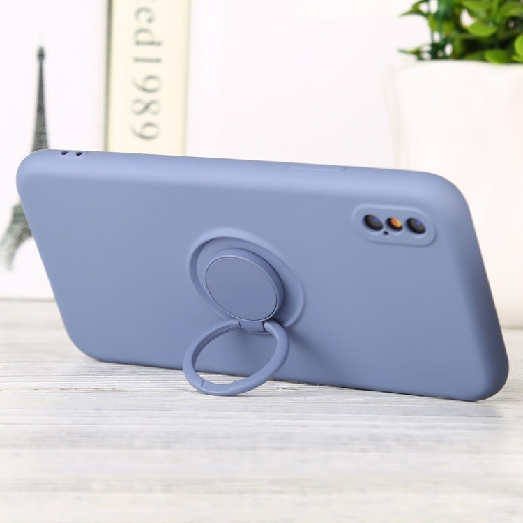 For iPhone XS Max Solid Color Liquid Silicone Shockproof Full Coverage Protective Case with Ring Holder