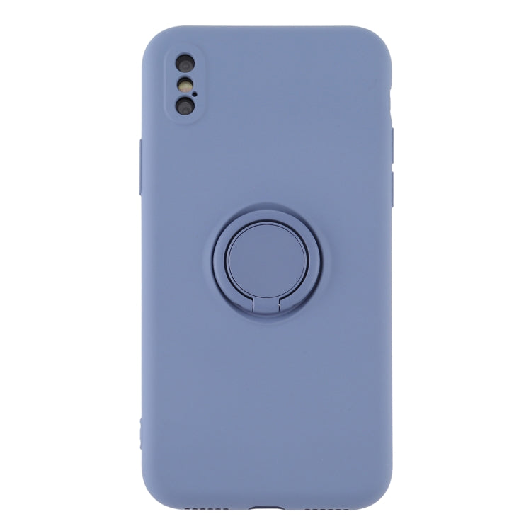 For iPhone XS Max Solid Color Liquid Silicone Shockproof Full Coverage Protective Case with Ring Holder
