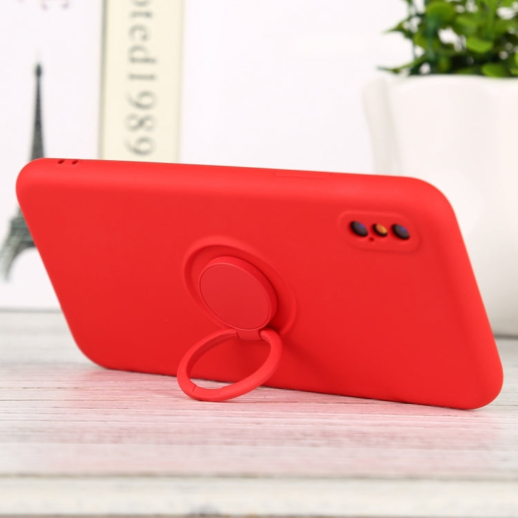 For iPhone XS Max Solid Color Liquid Silicone Shockproof Full Coverage Protective Case with Ring Holder