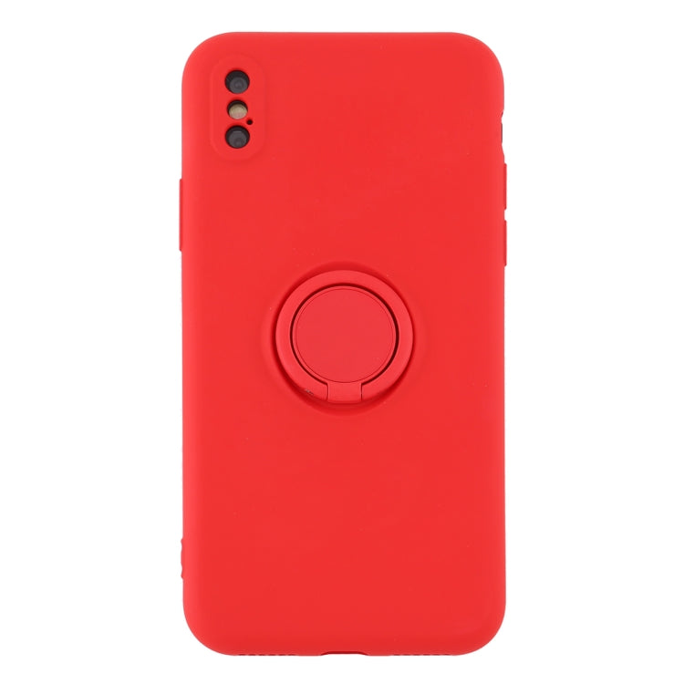 For iPhone XS Max Solid Color Liquid Silicone Shockproof Full Coverage Protective Case with Ring Holder