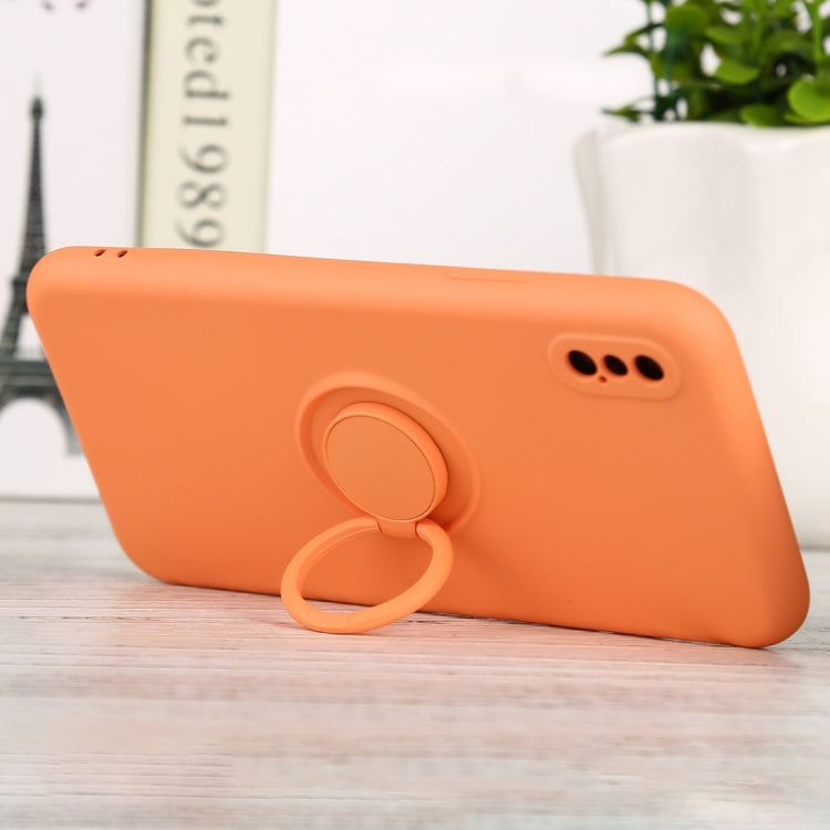 For iPhone XS Max Solid Color Liquid Silicone Shockproof Full Coverage Protective Case with Ring Holder