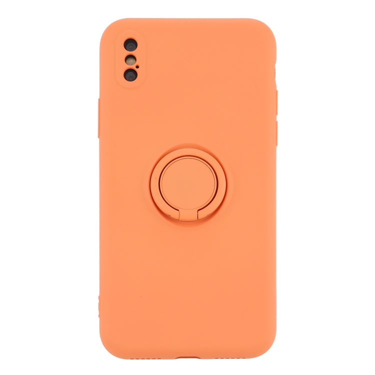 For iPhone XS Max Solid Color Liquid Silicone Shockproof Full Coverage Protective Case with Ring Holder