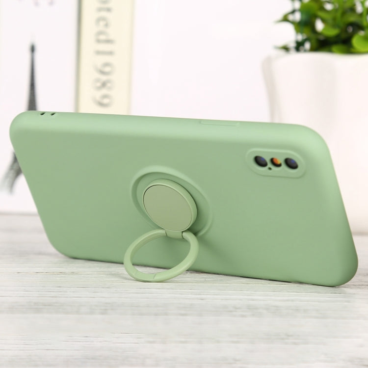 For iPhone XS Max Solid Color Liquid Silicone Shockproof Full Coverage Protective Case with Ring Holder