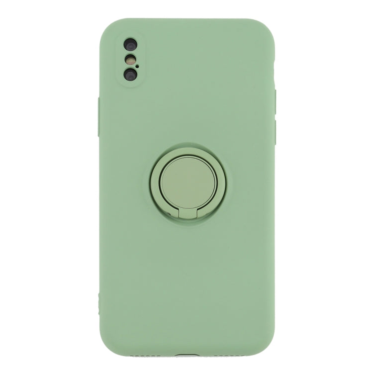 For iPhone XS Max Solid Color Liquid Silicone Shockproof Full Coverage Protective Case with Ring Holder