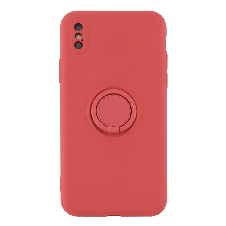 For iPhone XS Max Solid Color Liquid Silicone Shockproof Full Coverage Protective Case with Ring Holder