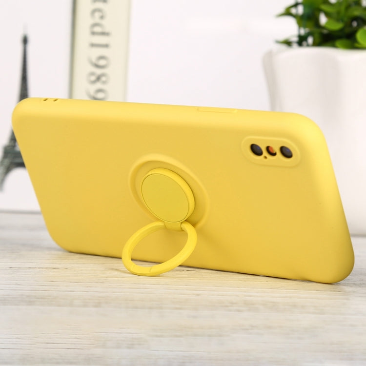 For iPhone XS Max Solid Color Liquid Silicone Shockproof Full Coverage Protective Case with Ring Holder
