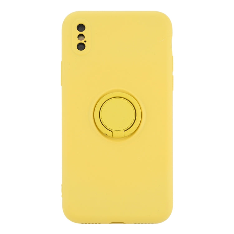 For iPhone XS Max Solid Color Liquid Silicone Shockproof Full Coverage Protective Case with Ring Holder