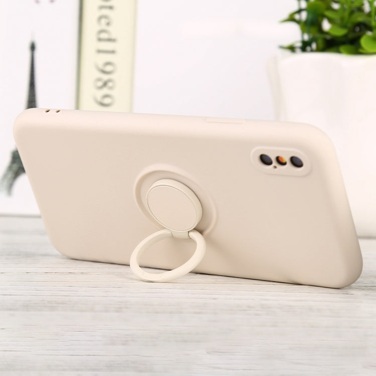 For iPhone XS Max Solid Color Liquid Silicone Shockproof Full Coverage Protective Case with Ring Holder