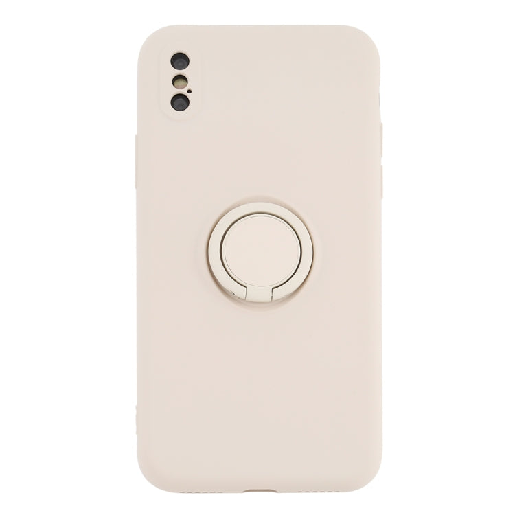 For iPhone XS Max Solid Color Liquid Silicone Shockproof Full Coverage Protective Case with Ring Holder