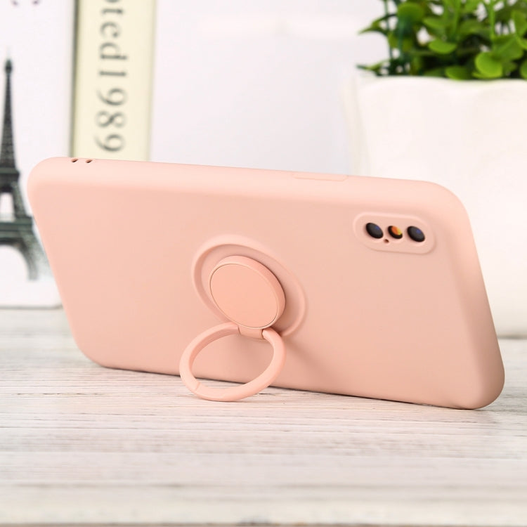 For iPhone X / XS Solid Color Liquid Silicone Shockproof Full Coverage Protective Case with Ring Holder
