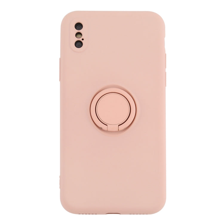 For iPhone X / XS Solid Color Liquid Silicone Shockproof Full Coverage Protective Case with Ring Holder