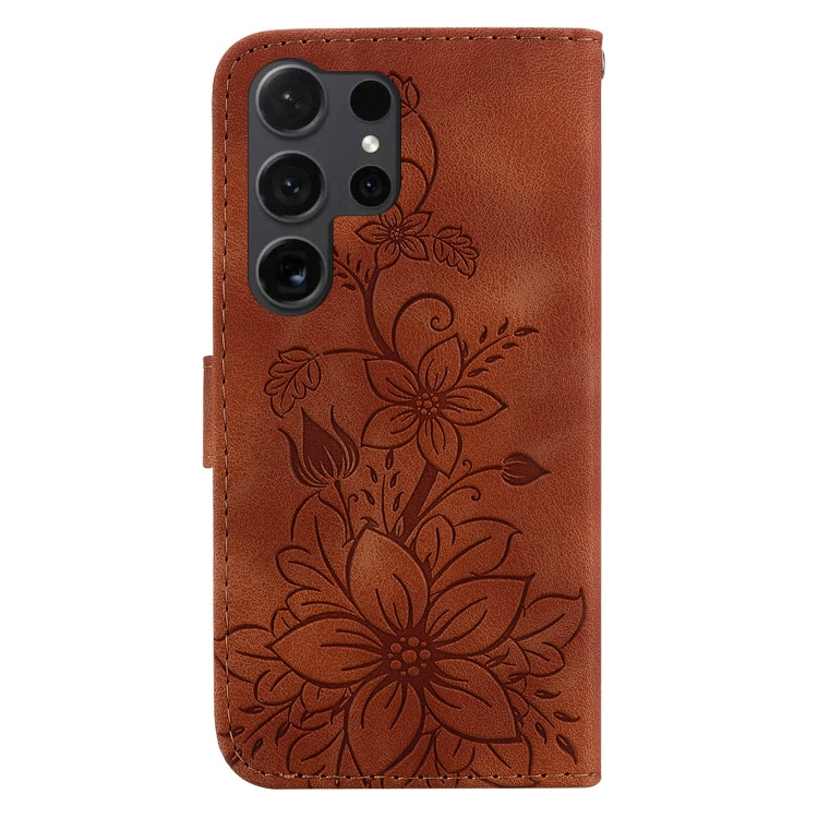 For Samsung Galaxy S25 Ultra 5G Lily Embossed Leather Phone Case