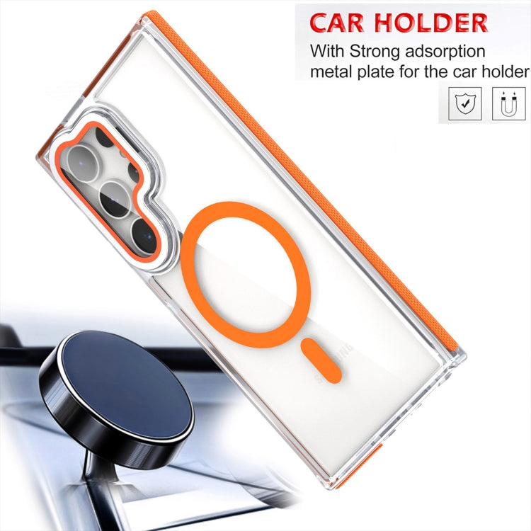 For Samsung Galaxy S24 Ultra 5G Dual-Color Clear Acrylic Hybrid TPU MagSafe Lens Film Phone Case with Holder