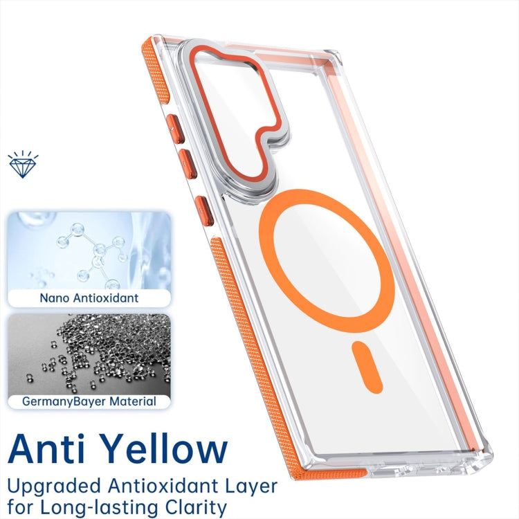 For Samsung Galaxy S24 Ultra 5G Dual-Color Clear Acrylic Hybrid TPU MagSafe Lens Film Phone Case with Holder