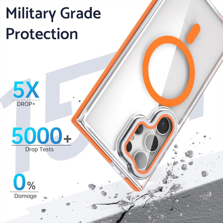 For Samsung Galaxy S24 Ultra 5G Dual-Color Clear Acrylic Hybrid TPU MagSafe Lens Film Phone Case with Holder
