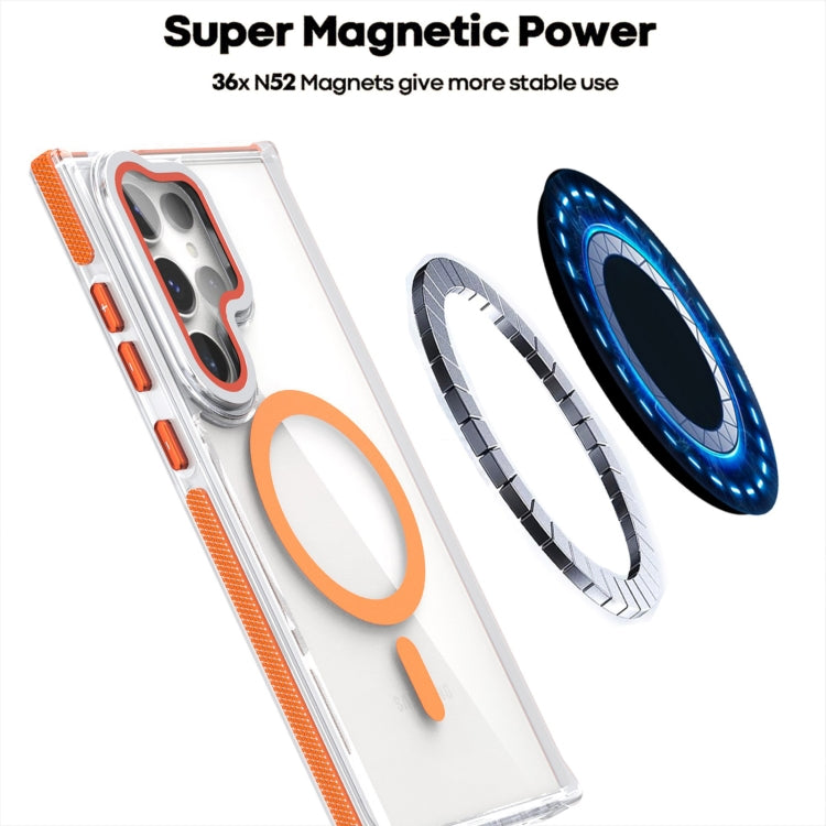 For Samsung Galaxy S24 Ultra 5G Dual-Color Clear Acrylic Hybrid TPU MagSafe Lens Film Phone Case with Holder