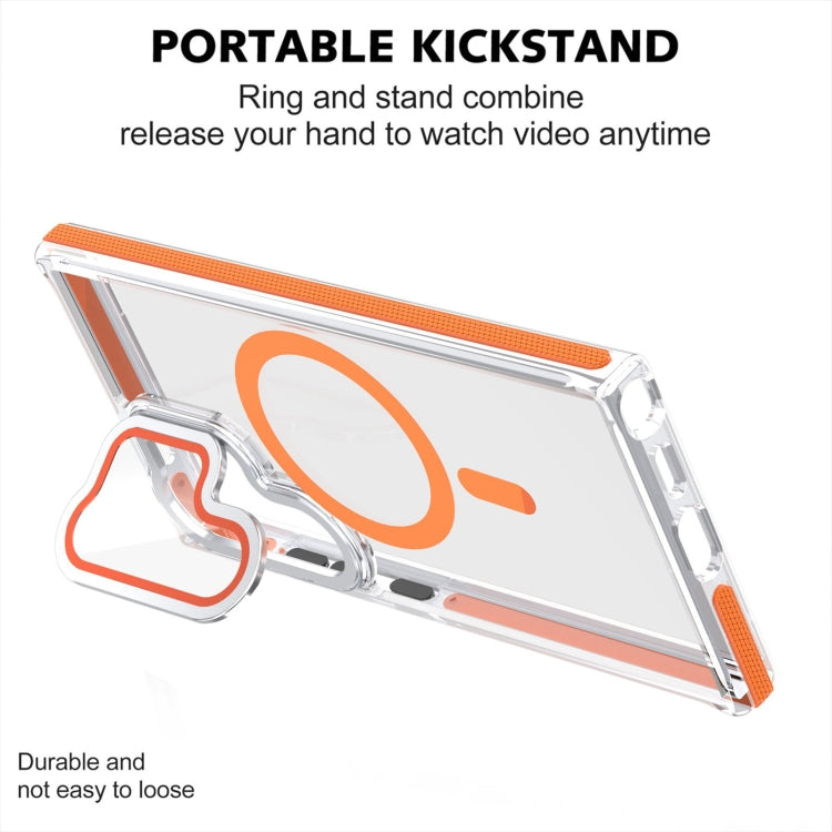 For Samsung Galaxy S24 Ultra 5G Dual-Color Clear Acrylic Hybrid TPU MagSafe Lens Film Phone Case with Holder