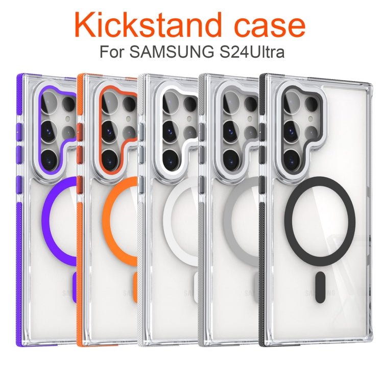 For Samsung Galaxy S24 Ultra 5G Dual-Color Clear Acrylic Hybrid TPU MagSafe Lens Film Phone Case with Holder