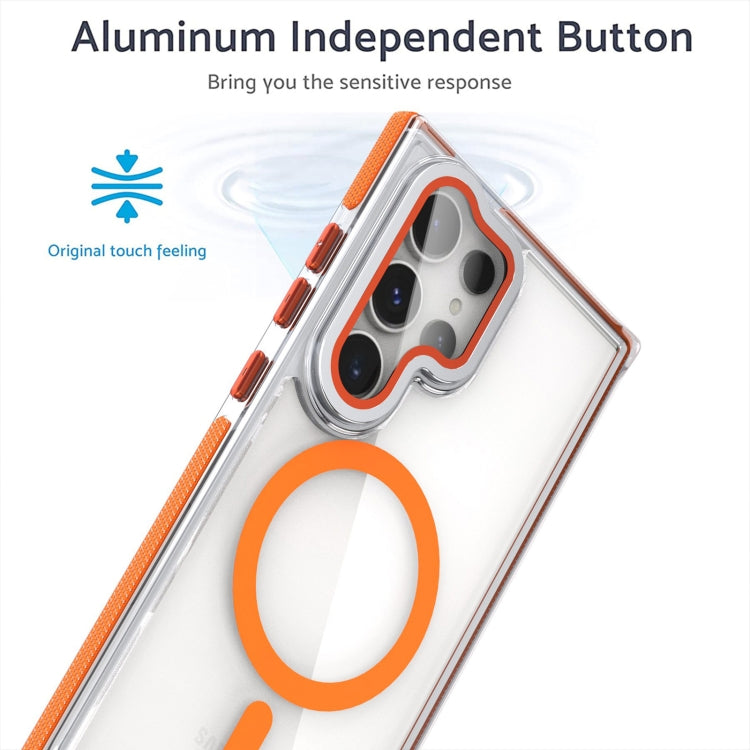 For Samsung Galaxy S24 Ultra 5G Dual-Color Clear Acrylic Hybrid TPU MagSafe Lens Film Phone Case with Holder