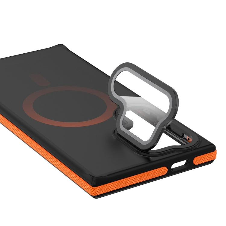 For Samsung Galaxy S24 Ultra 5G Magsafe Dual-Color Skin Feel Lens Film Phone Case with Lens Fold Holder