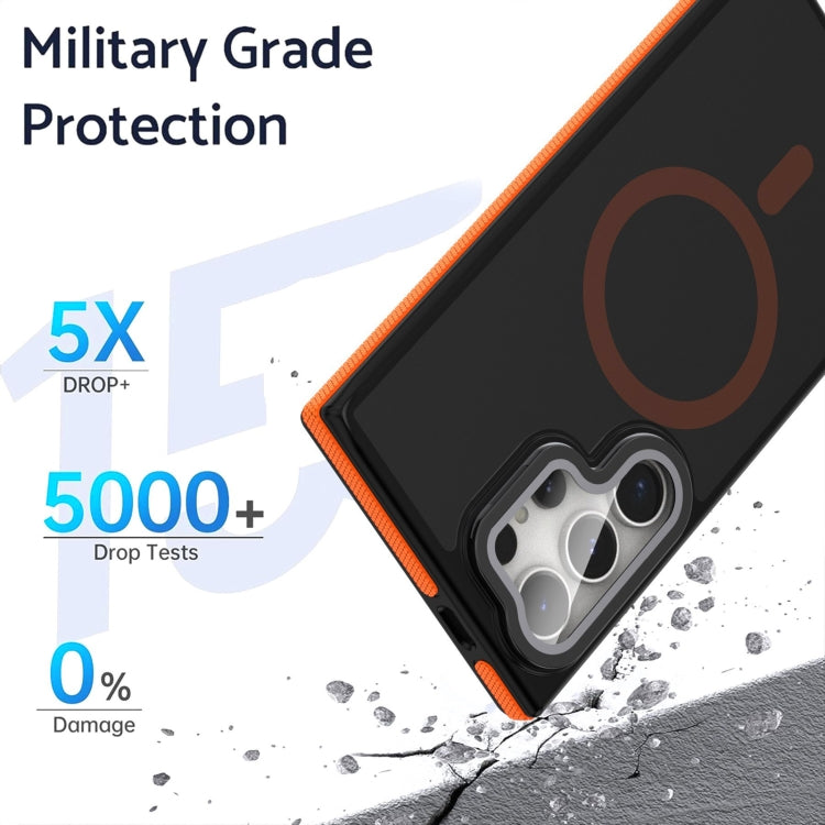 For Samsung Galaxy S24 Ultra 5G Magsafe Dual-Color Skin Feel Lens Film Phone Case with Lens Fold Holder