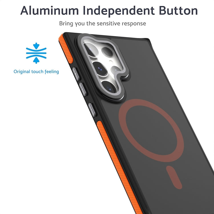 For Samsung Galaxy S24 Ultra 5G Magsafe Dual-Color Skin Feel Lens Film Phone Case with Lens Fold Holder