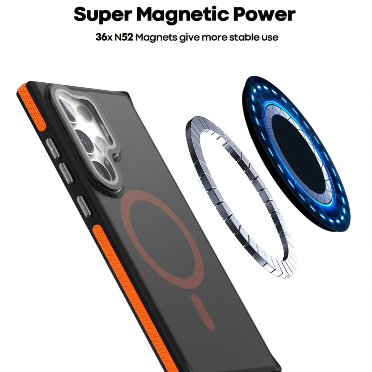 For Samsung Galaxy S24 Ultra 5G Magsafe Dual-Color Skin Feel Lens Film Phone Case with Lens Fold Holder