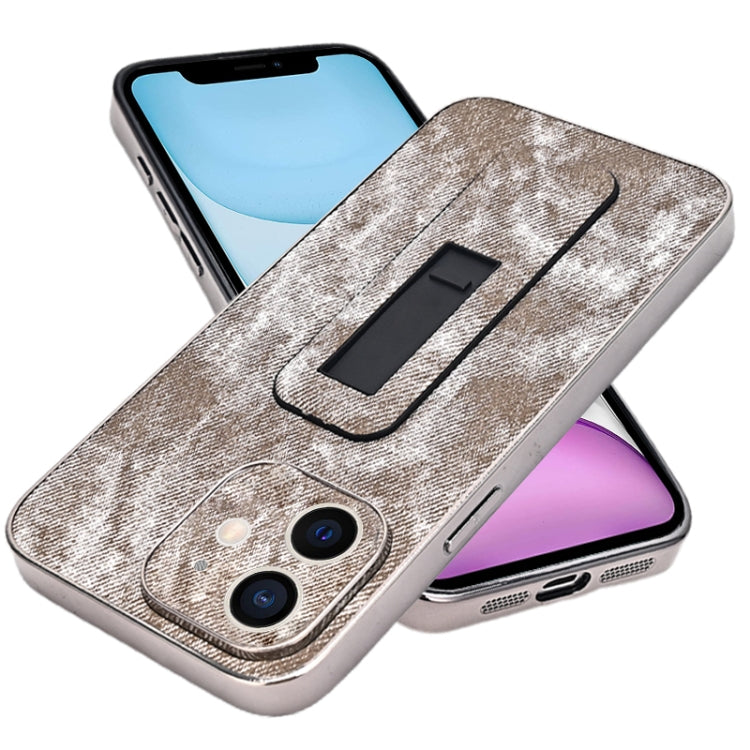 For iPhone 11 Denim Pattern Electroplated Push-pull Bracket Cooling Phone Case