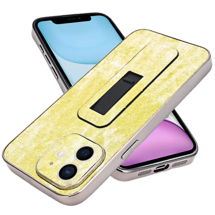 For iPhone 11 Denim Pattern Electroplated Push-pull Bracket Cooling Phone Case