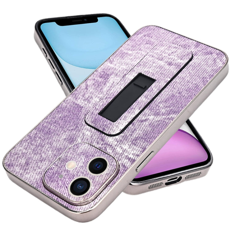 For iPhone 11 Denim Pattern Electroplated Push-pull Bracket Cooling Phone Case