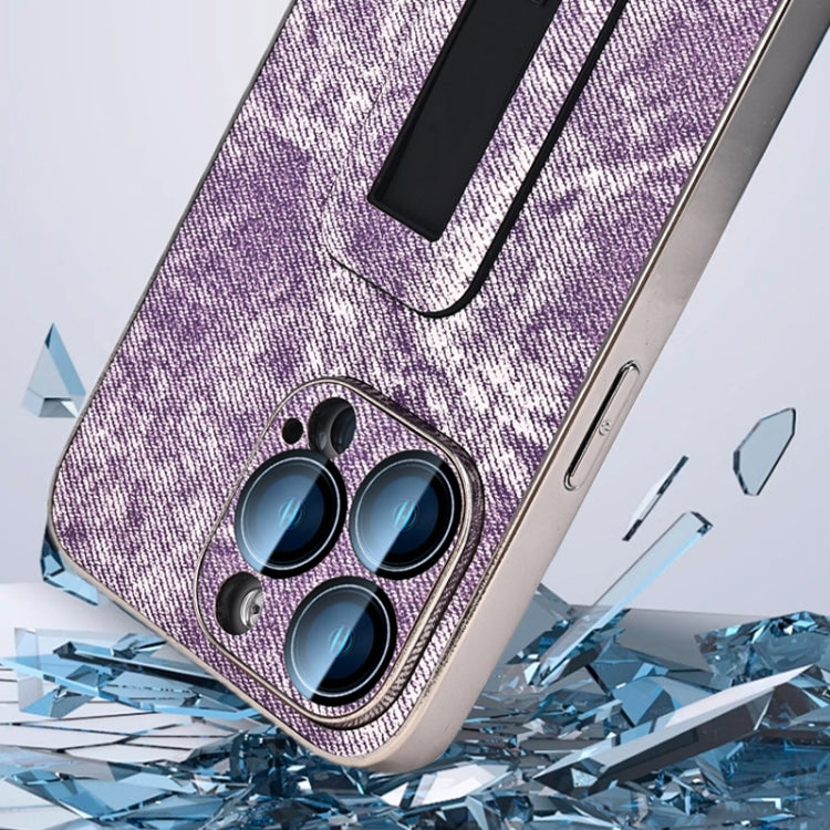 For iPhone 11 Denim Pattern Electroplated Push-pull Bracket Cooling Phone Case