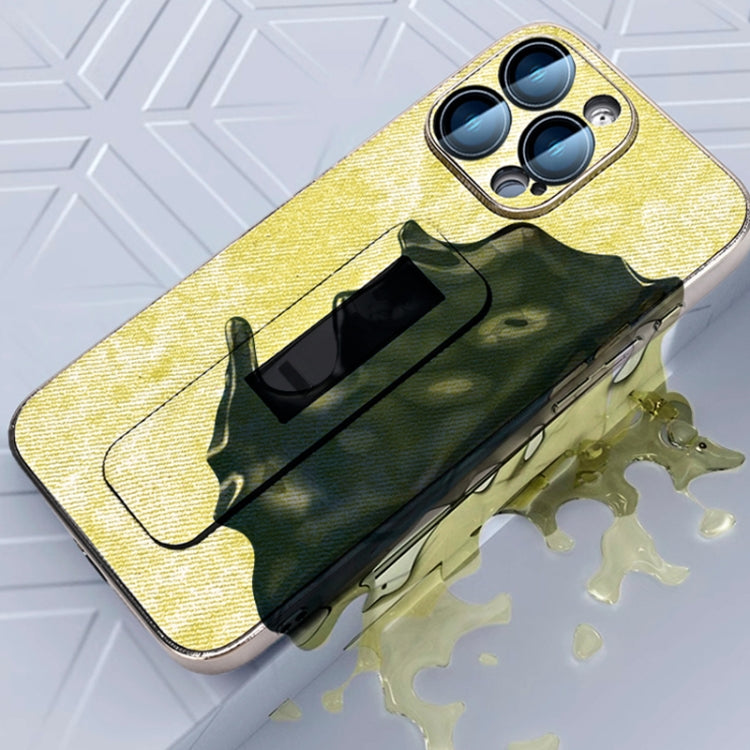 For iPhone 15 Pro Denim Pattern Electroplated Push-pull Bracket Cooling Phone Case