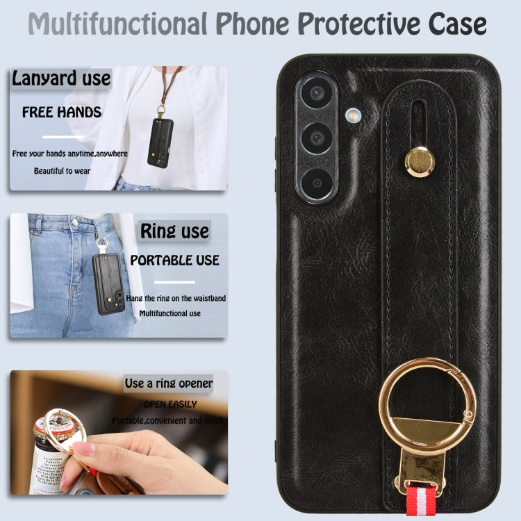 For Samsung Galaxy M35 5G Wristband Leather Back Phone Case
