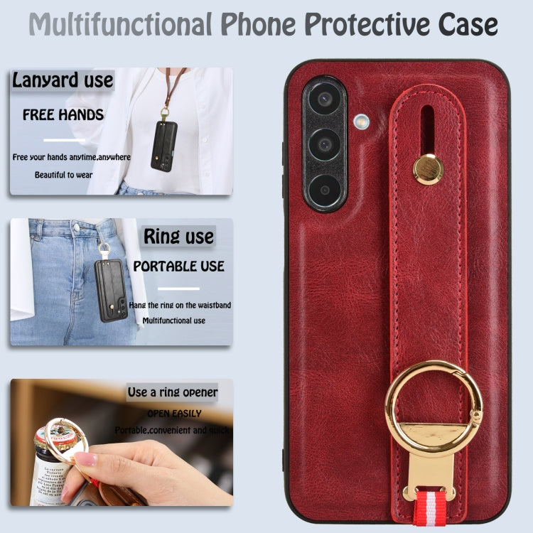 For Samsung Galaxy M35 5G Wristband Leather Back Phone Case