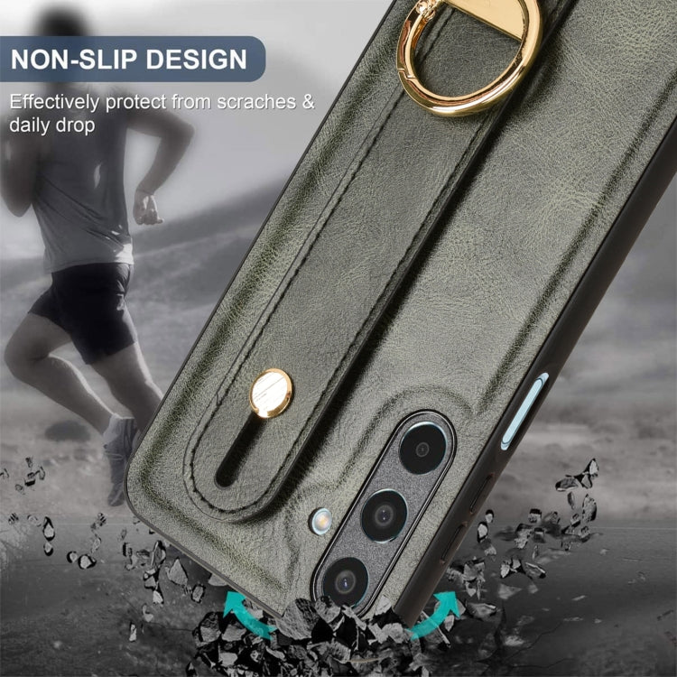 For Samsung Galaxy M35 5G Wristband Leather Back Phone Case