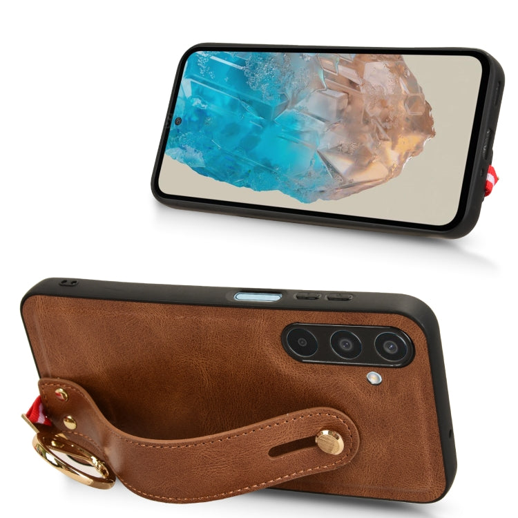 For Samsung Galaxy M35 5G Wristband Leather Back Phone Case