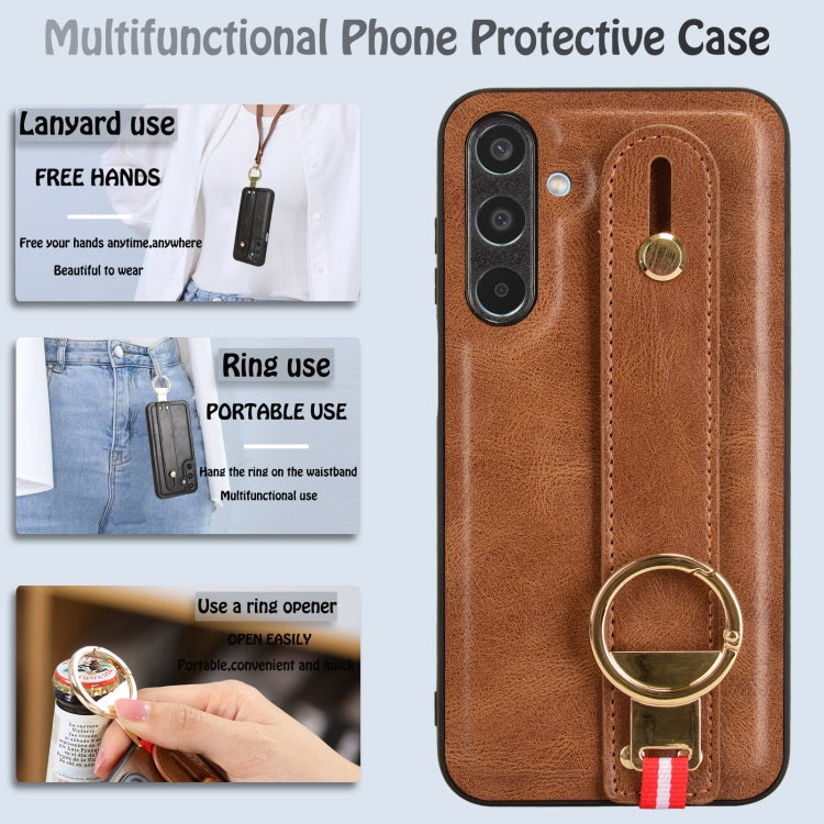 For Samsung Galaxy M35 5G Wristband Leather Back Phone Case