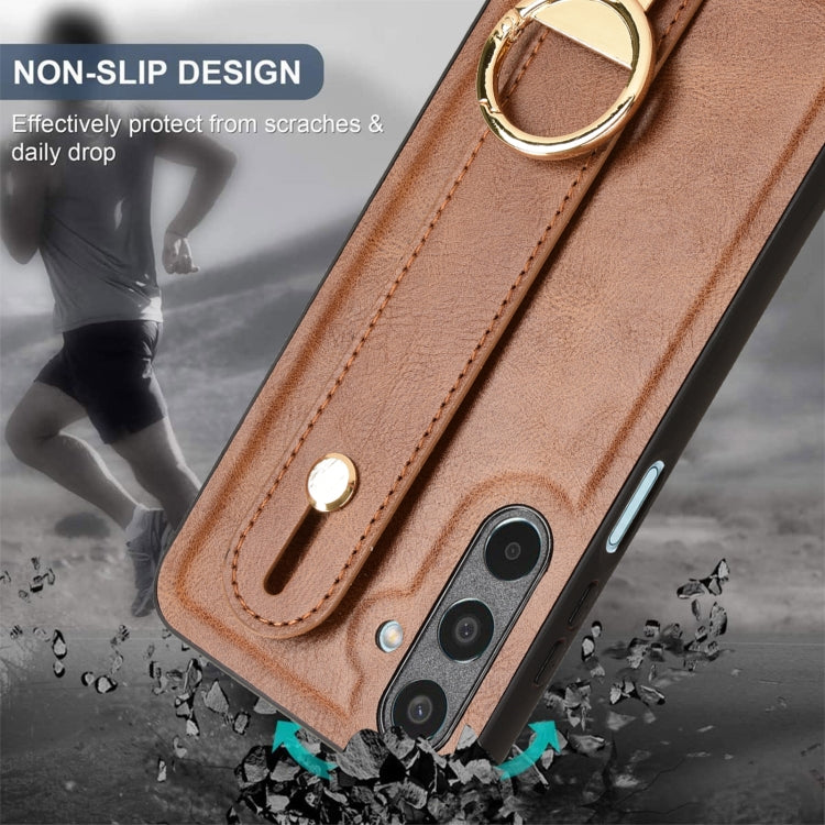 For Samsung Galaxy M35 5G Wristband Leather Back Phone Case