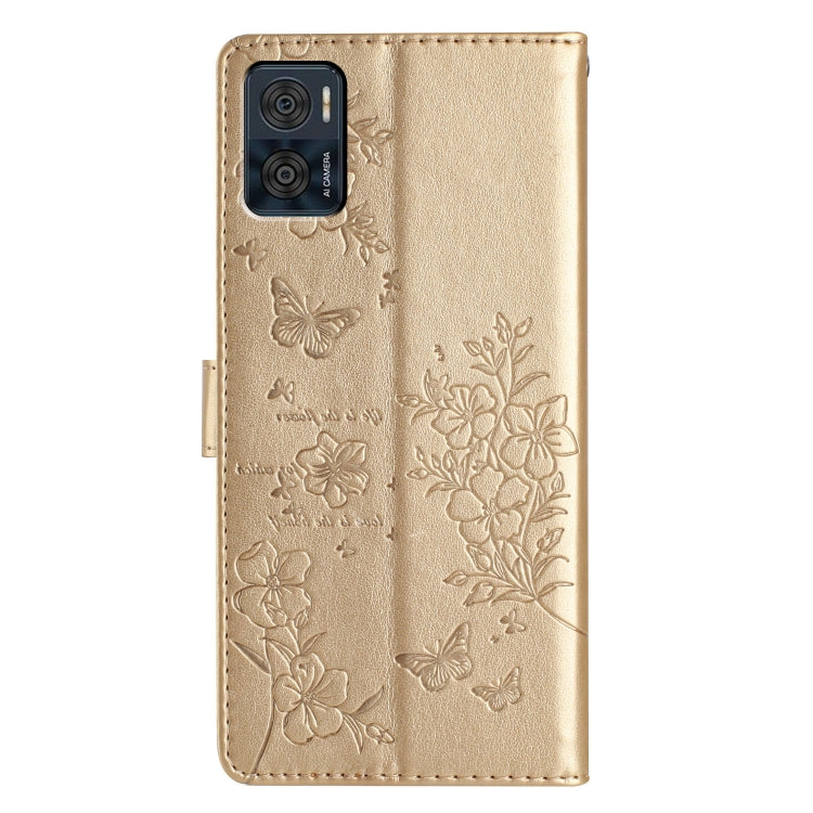 For Motorola Moto E22 Butterflies and Flowers Leather Phone Case