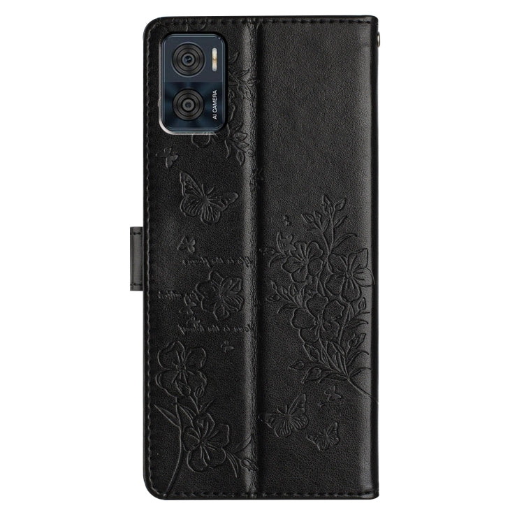 For Motorola Moto E22 Butterflies and Flowers Leather Phone Case